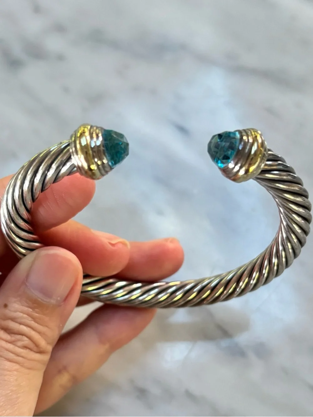 David Yurman Twisted Cable Classics Open Cuff with Blue Topaz 💎 Gemstones